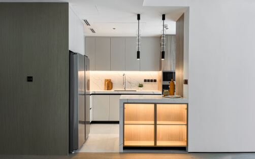 Illuminated Peninsula Kitchen